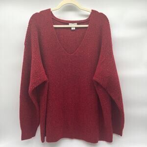 AVA & VIV V-Neck Knitted Sweater, Red, 1x, Plus Size, Maternity